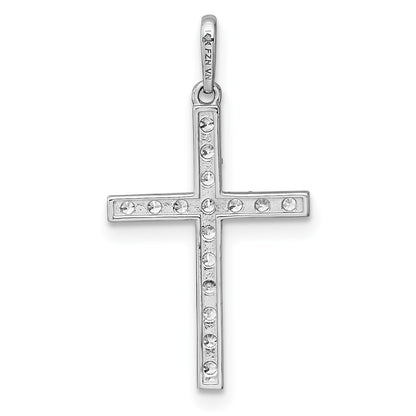 14k White Gold Polished CZ Latin Cross Pendant