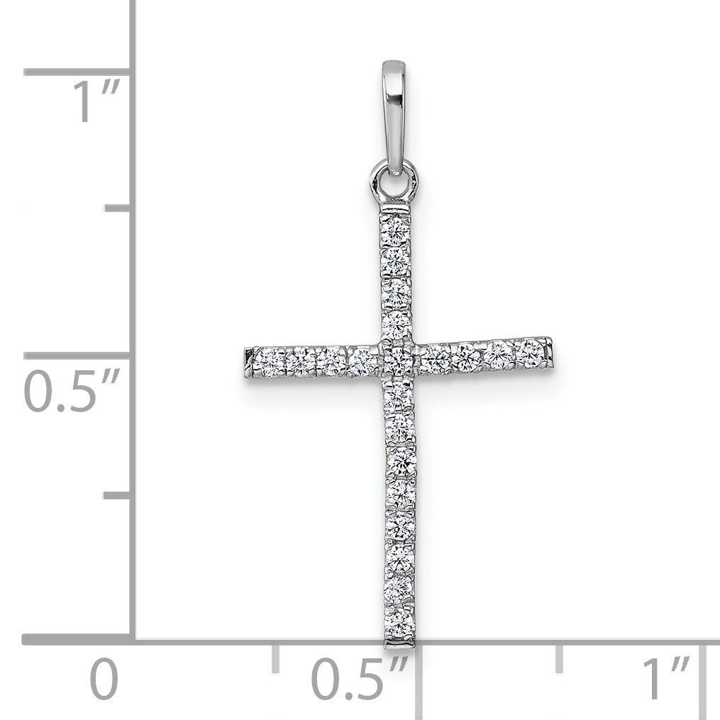 14k White Gold Polished CZ Latin Cross Pendant