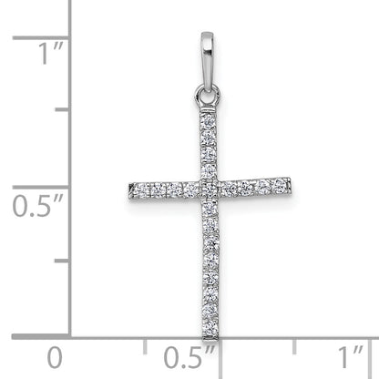 14k White Gold Polished CZ Latin Cross Pendant