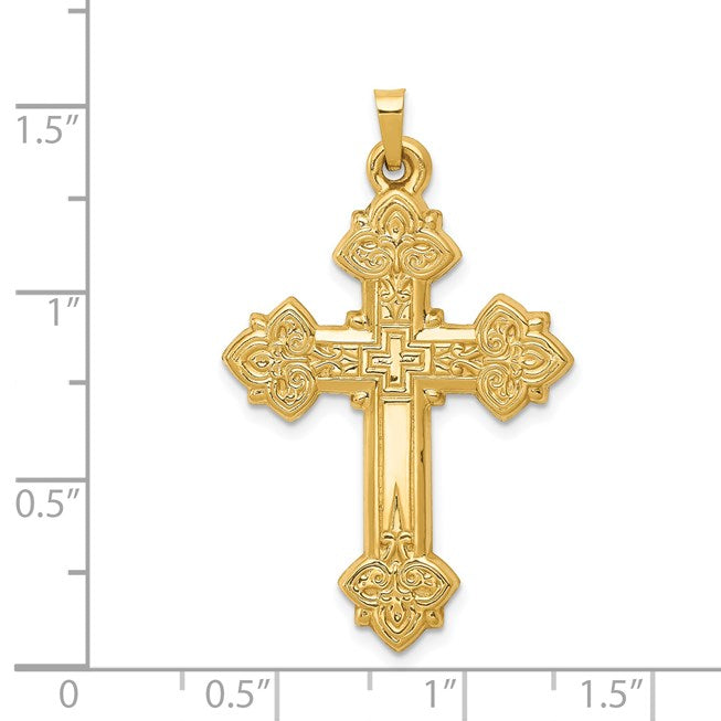 14k Hollow Fleur de Lis Cross Pendant