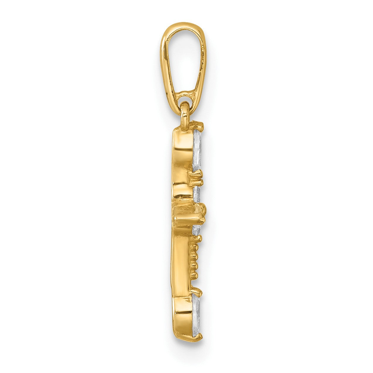 14k Polished and Beaded Fancy CZ Cross Charm / Pendant
