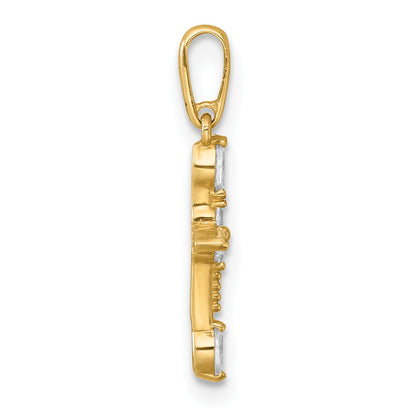 14k Polished and Beaded Fancy CZ Cross Charm / Pendant