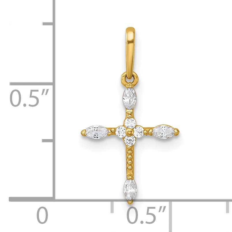 14k Polished and Beaded Fancy CZ Cross Charm / Pendant