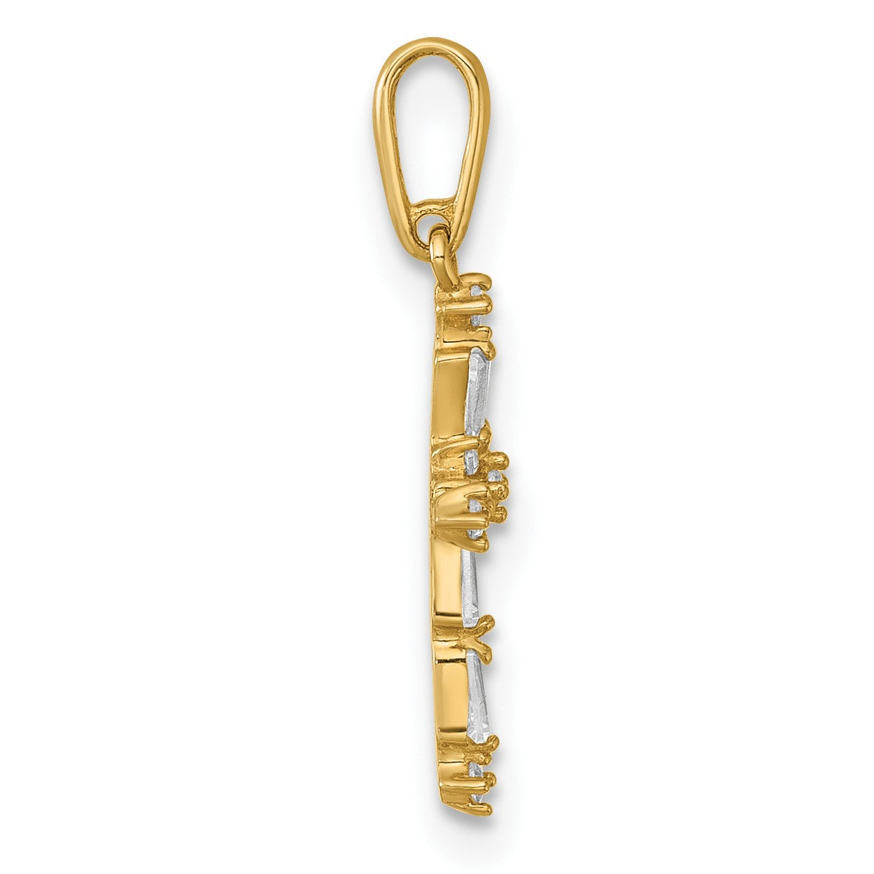 14k Polished Fancy CZ Cross Charm / Pendant
