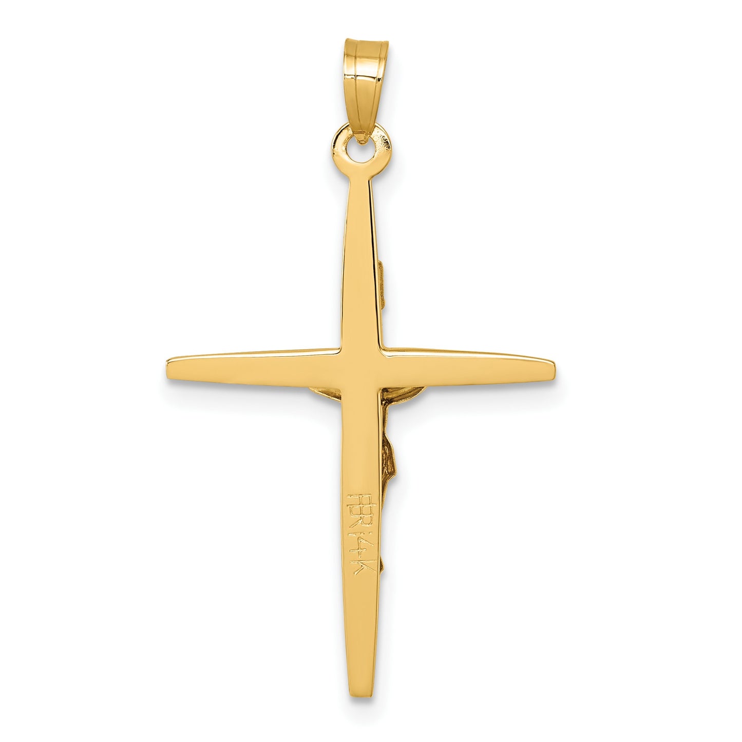 14k with White Rhodium Polished INRI Crucifix Cross Pendant