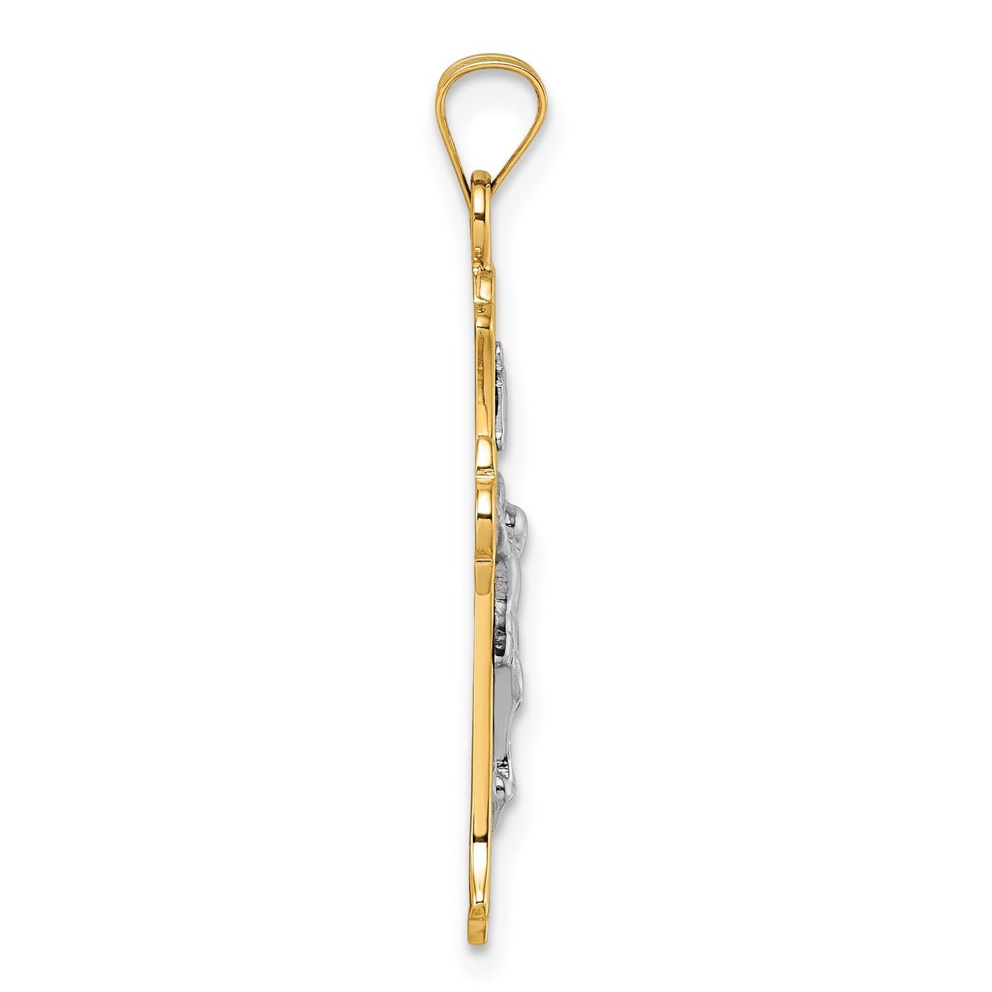 14k with White Rhodium Polished Fleur de Lis INRI Crucifix Cross Pendant