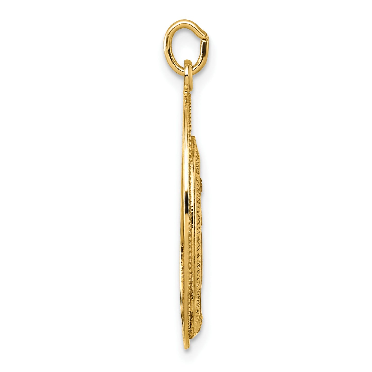 14k Polished and Satin Semi-solid Miraculous Medal in Frame Oval Pendant