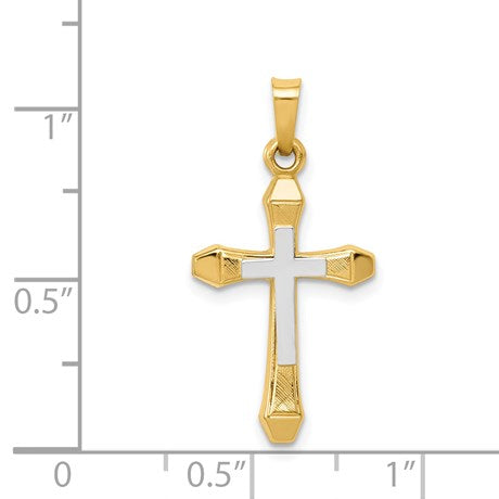14k and White Rhodium Hollow Cross Pendant
