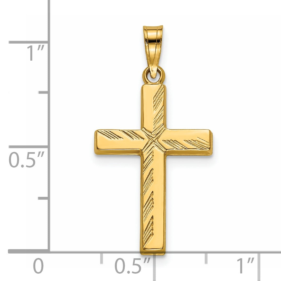14k Diamond-cut Hollow Cross Pendant