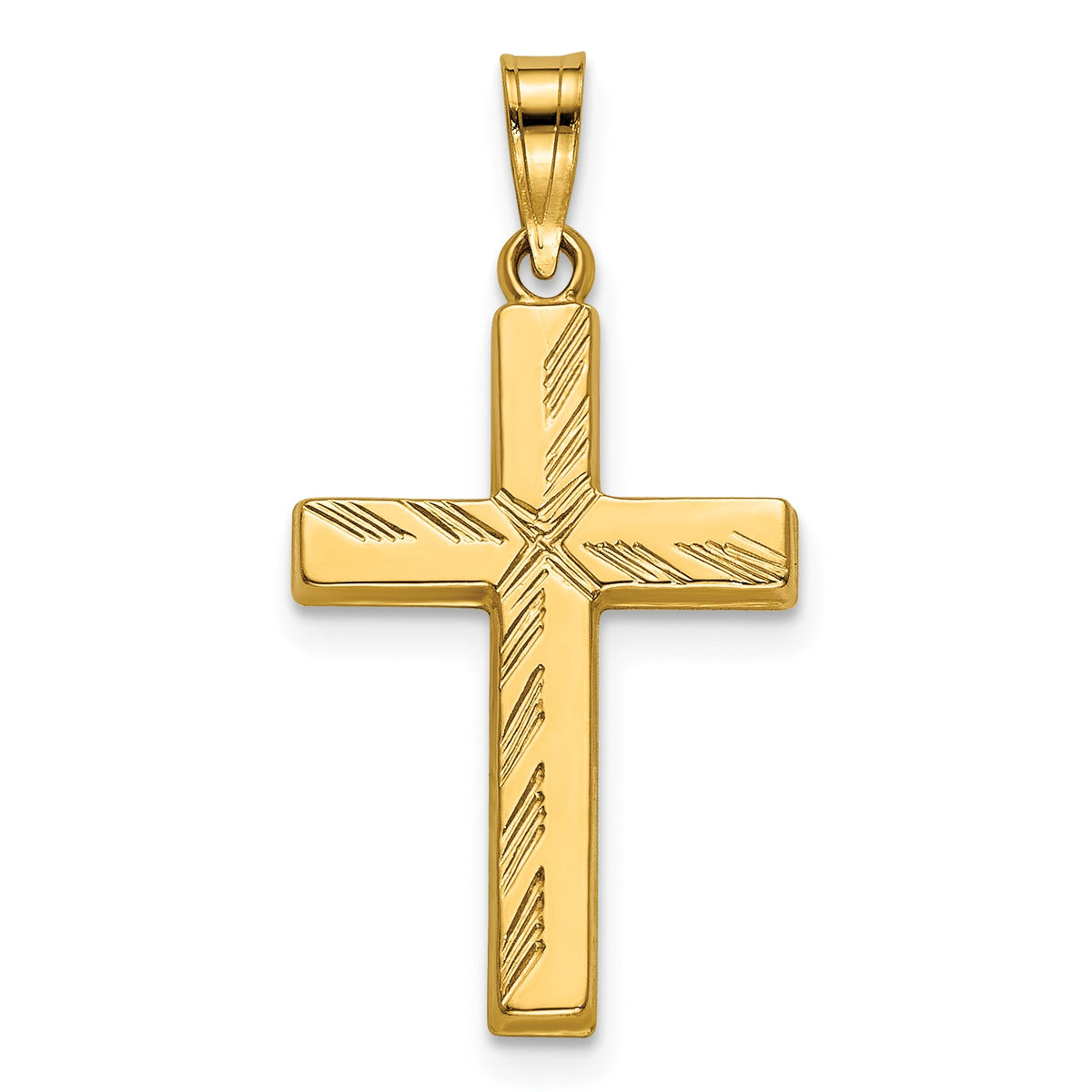 14k Diamond-cut Hollow Cross Pendant