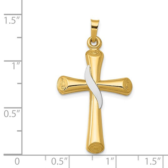 14K Two-Tone Hollow Cross with Drape Pendant
