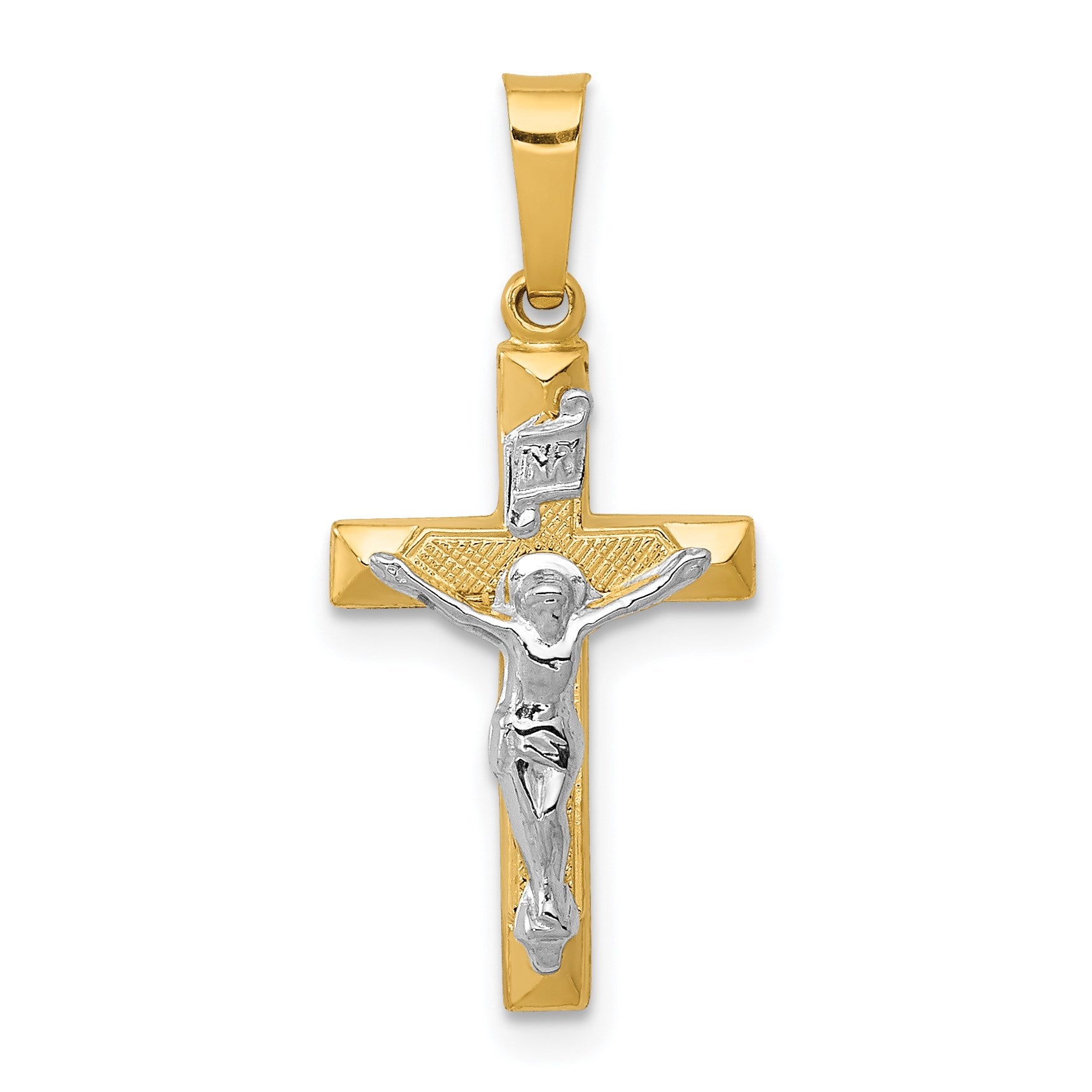 14k Two-tone INRI Hollow Crucifix Pendant