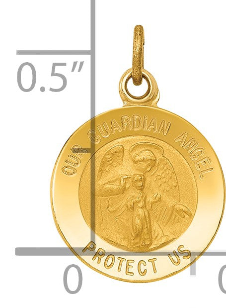 14k Polished and Satin Solid Our Guardian Angel Medal Charm