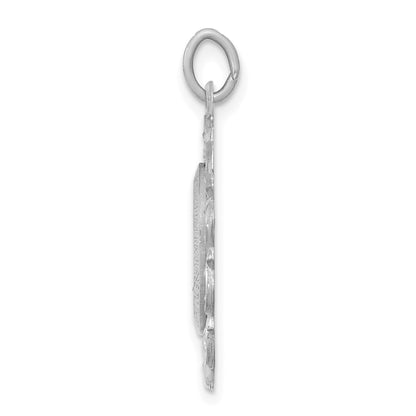 14k White Gold Polished and Satin Solid Miraculous Medal Scalloped Edge Oval Pendant