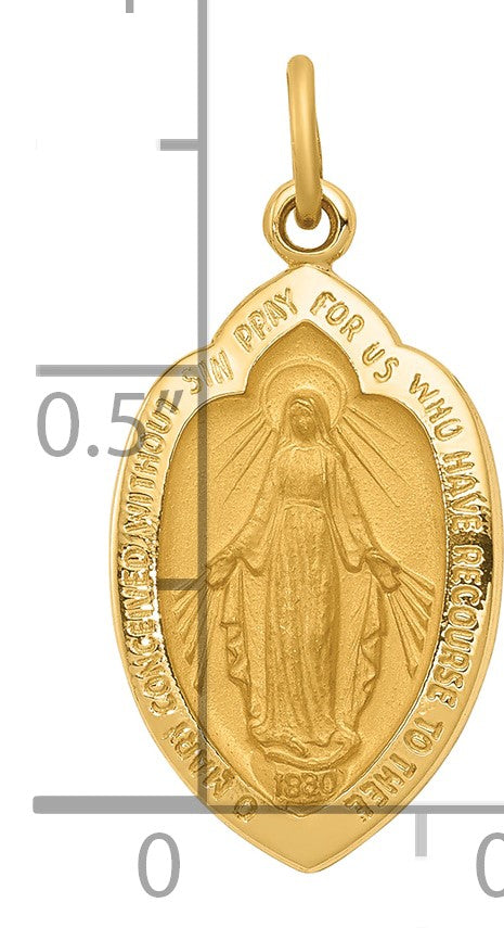 14k Polished and Satin Solid Miraculous Medal Oval Pendant