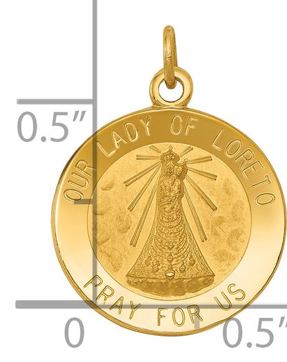 14k Polished and Satin Solid Our Lady of Loreto Medal Round Charm