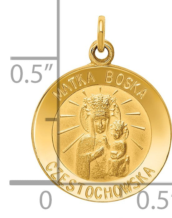14k Polished and Satin Solid Matka Boska Czestochowska Medal Reversible Round Pendant