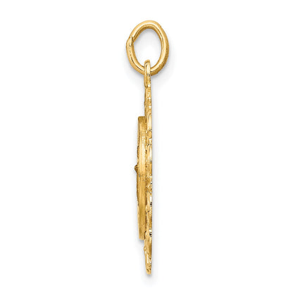 14k Polished and Satin Solid Infant of Prague Medal Scalloped Edge Round Charm