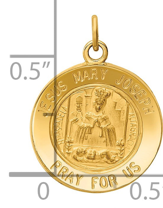 14k Polished and Satin Solid Jesus, Mary, Joseph Medal Round Charm