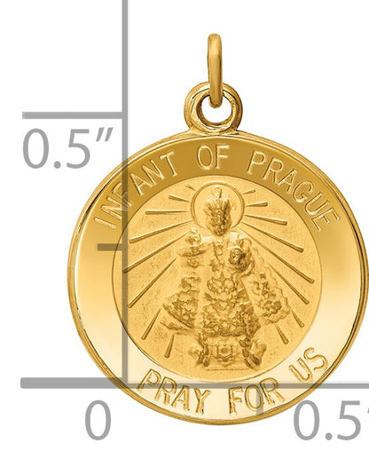 14k Polished and Satin Solid Infant of Prague Medal Round Charm