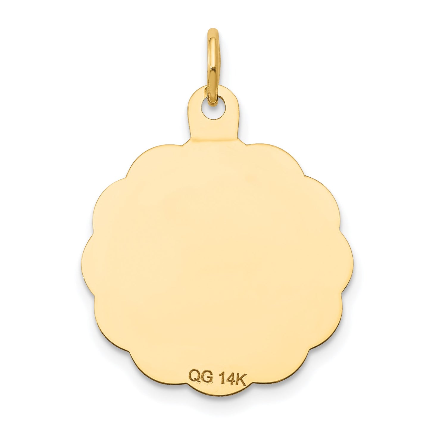 14k Polished and Satin Solid FIRST HOLY COMMUNION Scalloped Edge Round Disc Pendant
