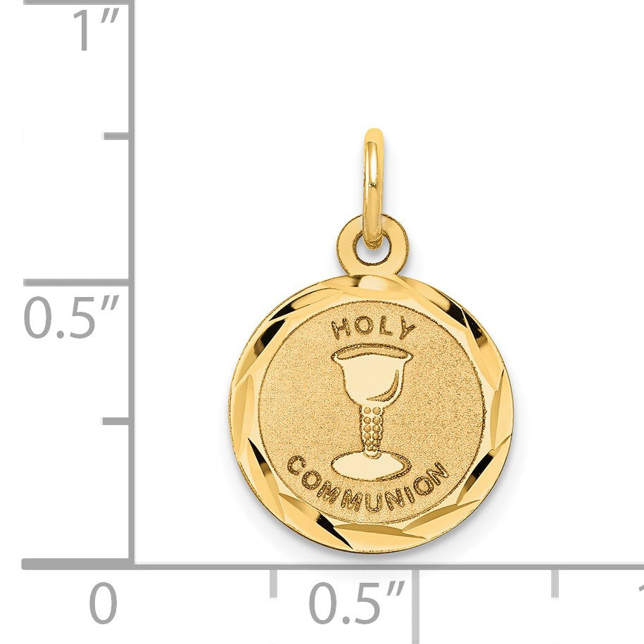14k Polished and Satin Solid HOLY COMMUNION Diamond-cut Edge Round Disc Charm