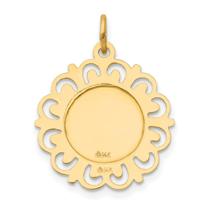 14k Polished and Satin Solid Sacred Heart of Jesus Medal Scalloped Edge Round Charm