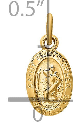 14k Polished Solid Mini Saint Christopher Medal Oval Charm