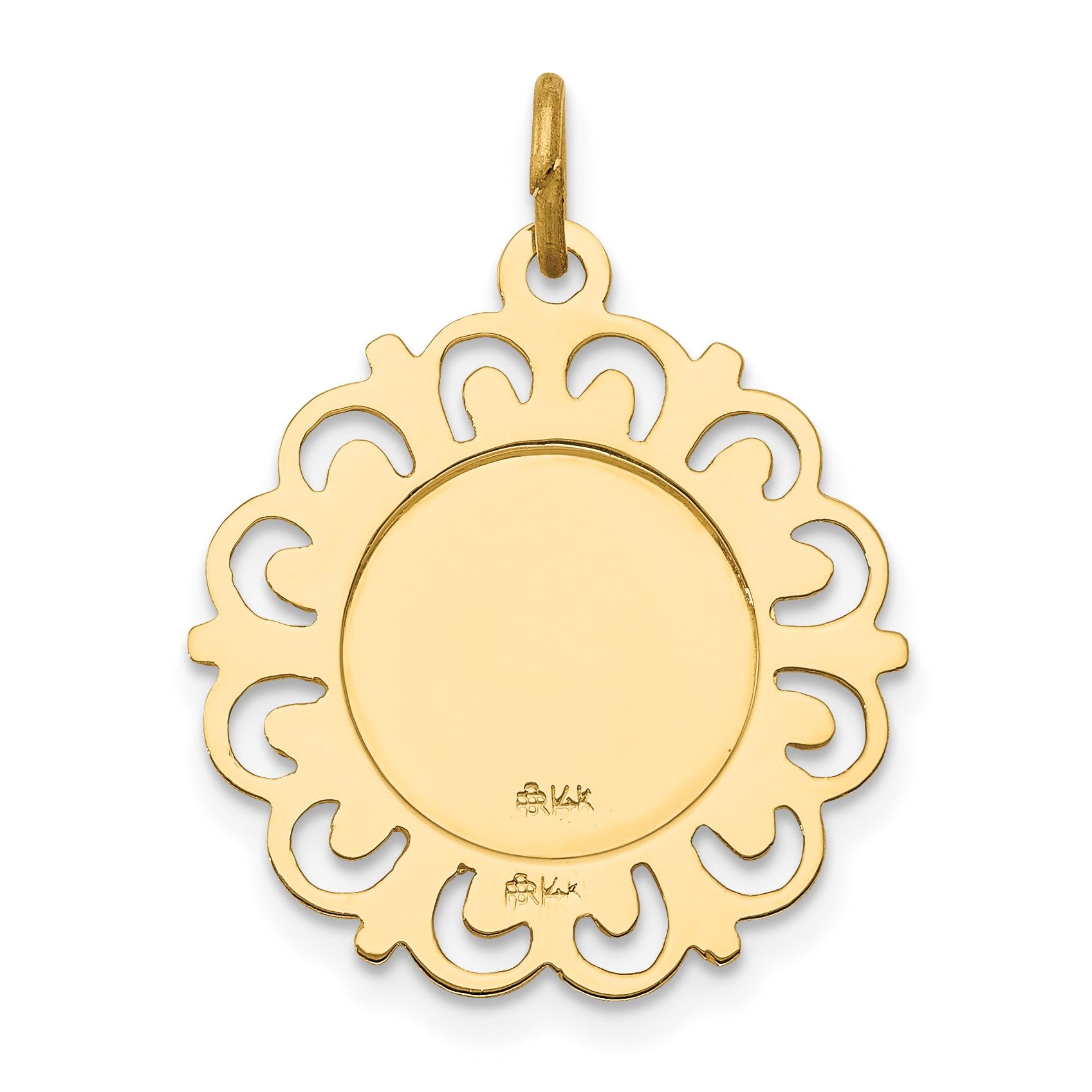 14k Polished and Satin Solid Saint Anthony Medal with Scalloped Edge Charm