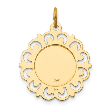 14k Polished and Satin Solid Saint Anthony Medal with Scalloped Edge Charm