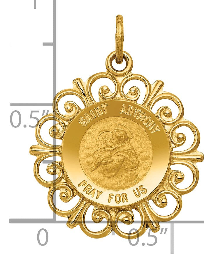 14k Polished and Satin Solid Saint Anthony Medal with Scalloped Edge Charm