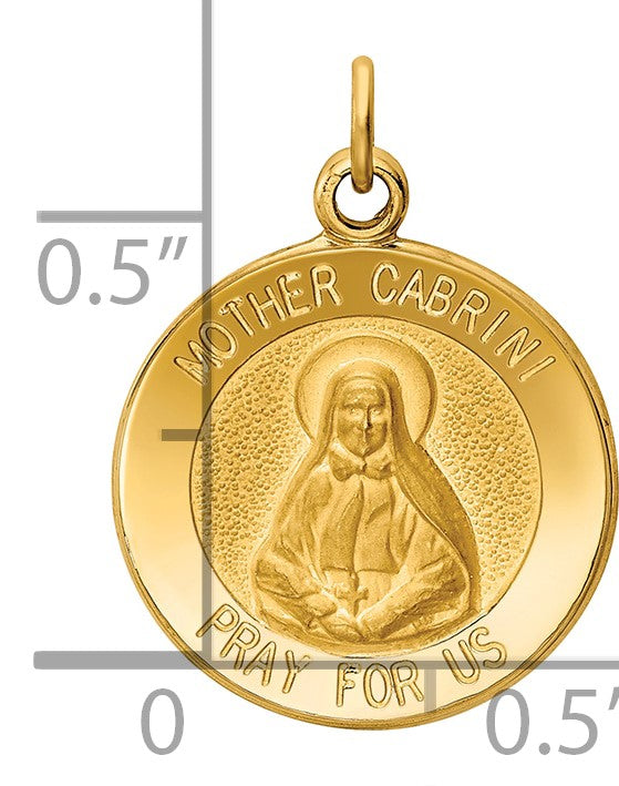 14k Polished and Satin Solid Mother Cabrini Medal Round Charm