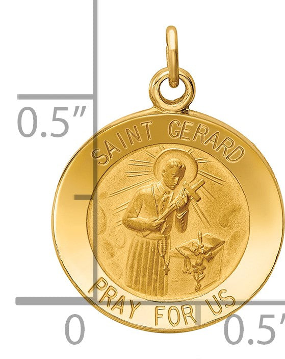 14k Polished and Satin Solid Saint Gerard Medal Round Charm