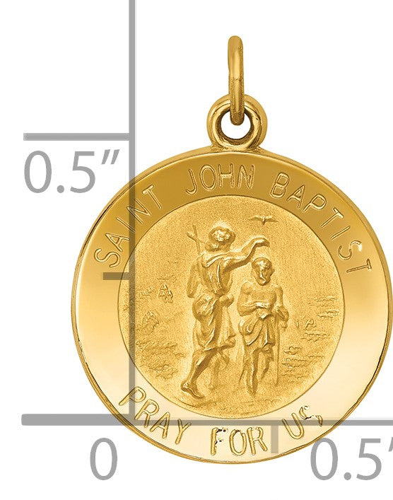 14k Polished and Satin Solid St John the Baptist Medal Round Pendant