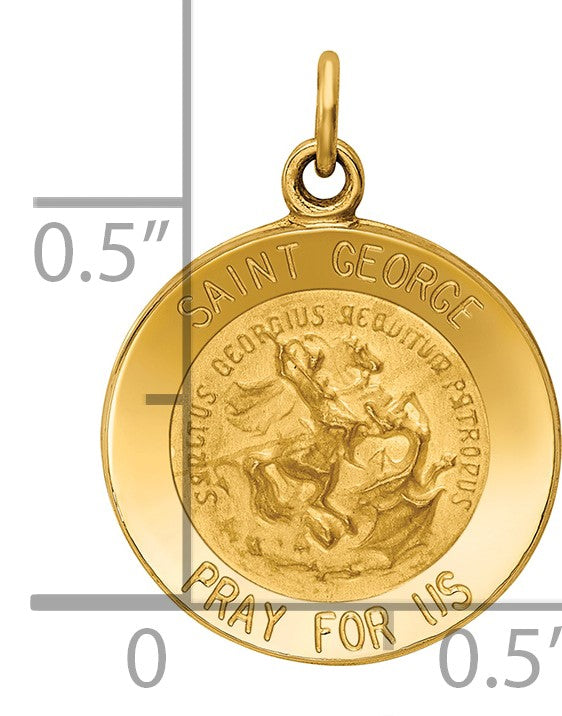 14k Polished and Satin Solid Saint George Medal Round Charm