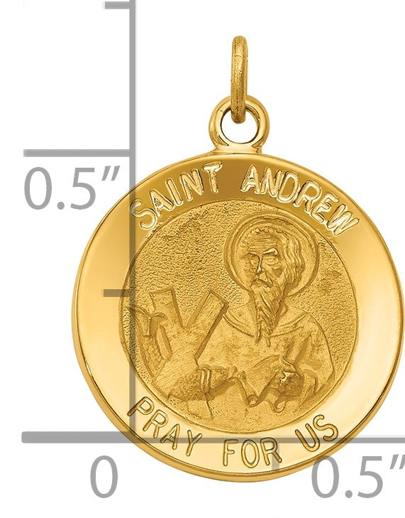 14k Polished and Satin Solid Saint Andrew Medal Charm
