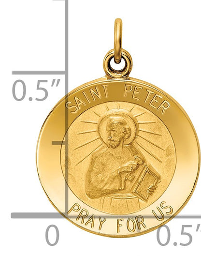 14k Polished and Satin Solid Saint Peter Medal Round Charm