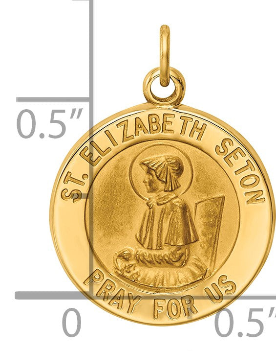 14k Polished and Satin Solid Saint Elizabeth Seton Medal Round Charm