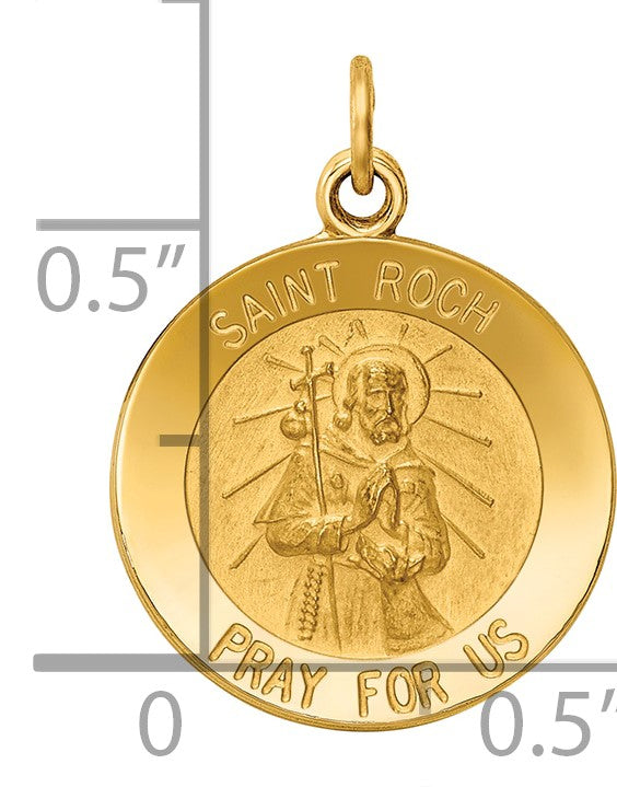 14k Polished and Satin Solid Saint Roch Medal Round Charm