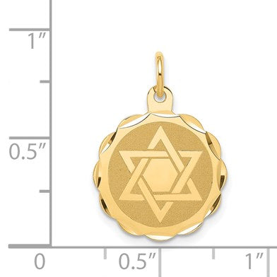 14k Solid Star of David Round Disc with Scalloped Edge Charm