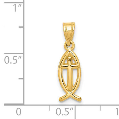 14k Cross Ichthus Fish Charm