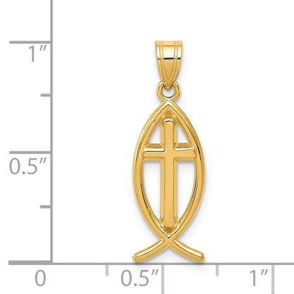 14k Cross Ichthus Fish Pendant