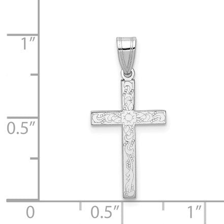 14K White Gold Floral Cross Charm