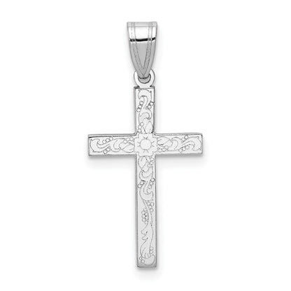 14K White Floral Cross Charm