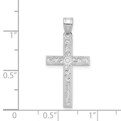 14K White Gold Floral Cross Pendant