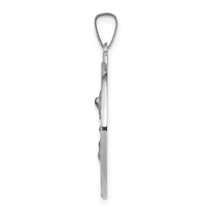 14k White Gold Polished and Satin Solid St. Michael Medal Round Pendant
