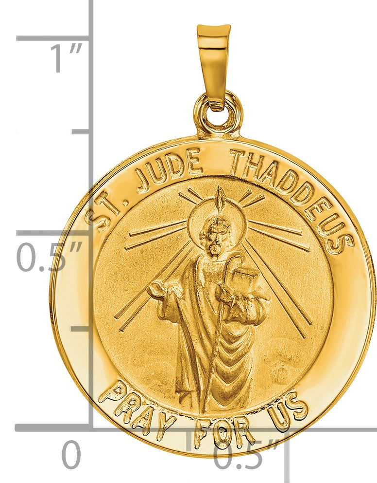 14k Polished and Satin Hollow Saint Jude Thaddeus Medal Round Pendant
