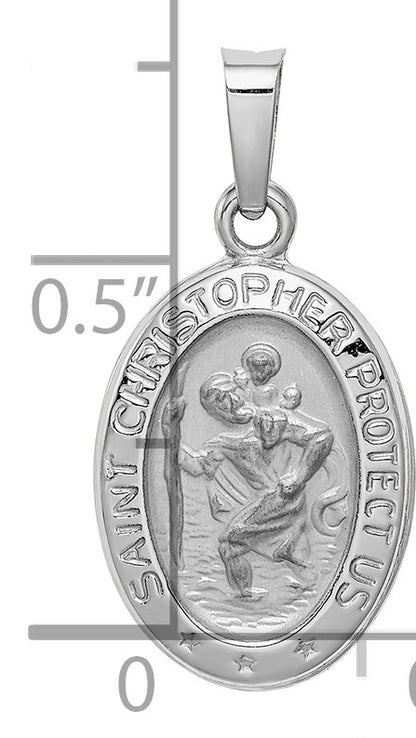 14k White Gold Polished and Satin Solid Saint Christopher Medal Charm