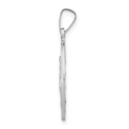 14k White Gold Polished and Satin Solid Miraculous Medal Round Pendant