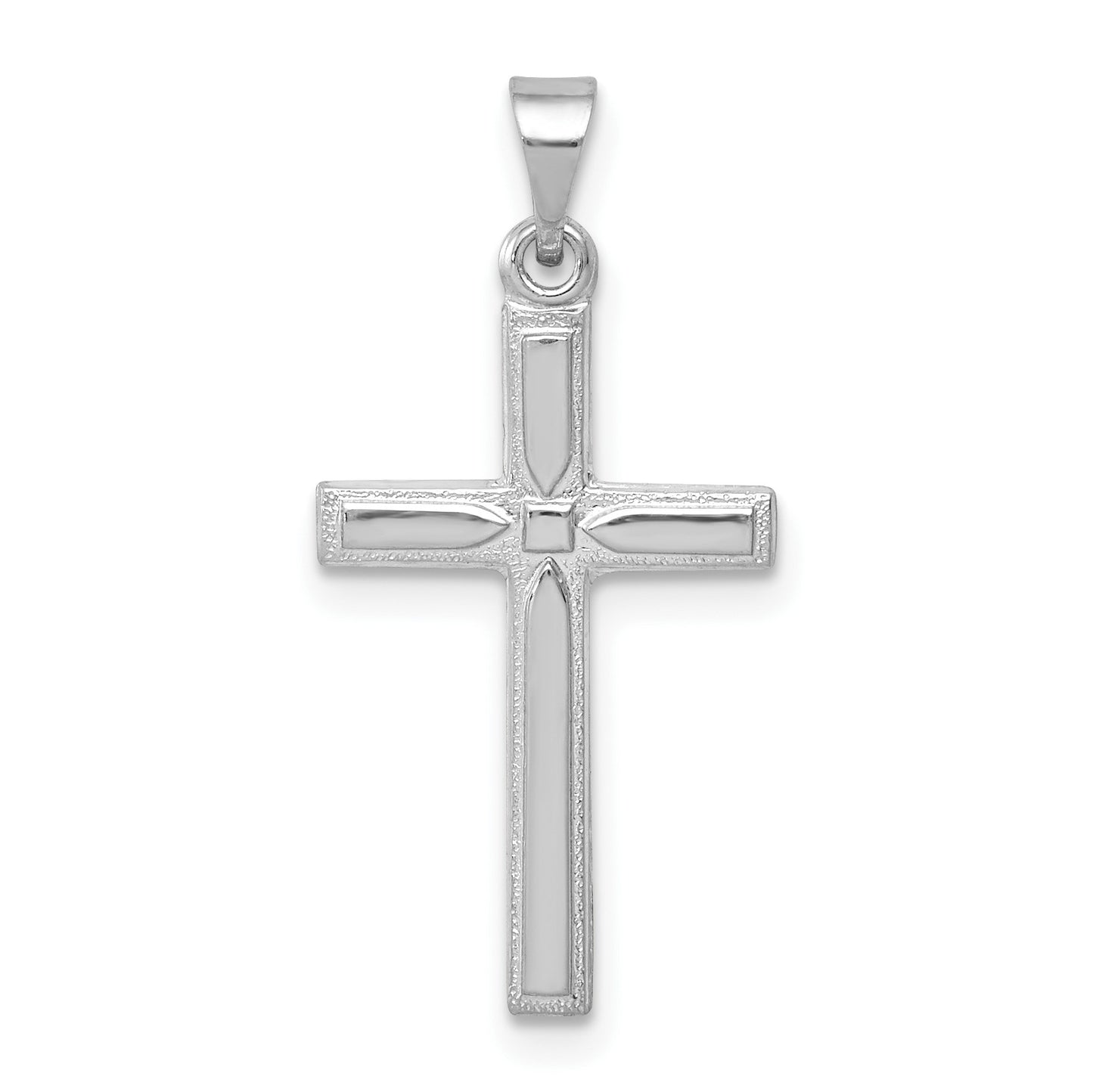 14k White Gold Hollow Cross Pendant